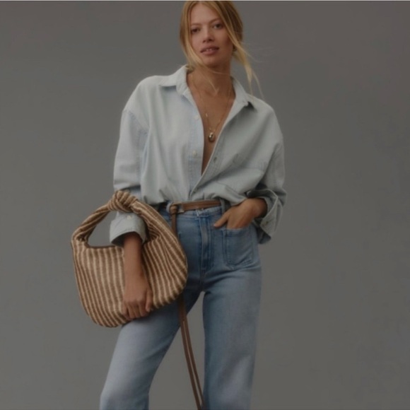 Melie Bianco The Brigitte Satchel Raffia Edition in Tan / Cream small flaws - Picture 2 of 4